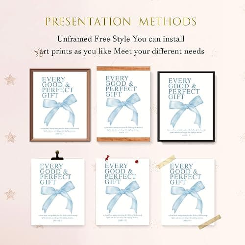 LARTSFRO Coquette Blue Bow Wall Art Decor Posters, Baby Blue Bow Room Bedroom Bathroom Dorm Wall Art Decor Aesthetic for College Teen Girls Gifts, Inspirational Bible Verses Bow Wall Decor, 10x8 Inch Set of 4 Pcs Bow Pictures (UNFRAMED) thumbnail 4