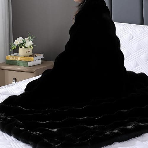 BlanketSolution Fluffy Furry Black Faux Fur Throw Blanket for Couch Bed 50x60 Fuzzy Bubble Soft Blanket for Adults Gift Home Living Room Decorative Decor 860 GSM thumbnail 7