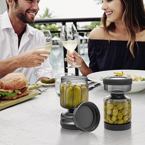 WhiteRhino Gurkenglas zum Umdrehen,1L Glas Einlegeglas, with Strainer,Gurken Behälter,Einlegeglas zum Umdrehen, for Olive, Kimchi,Jalapenos,Auslaufsichere Luftdichte Deckel - Grau/1l thumbnail 9
