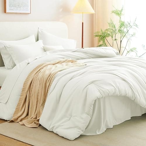 CozyLux Queen Comforter Set Ivory, 7 Pieces Bed in a Bag Queen Comforter Set with Sheets, Luxury Soft Bedding Sets with Down Alternative Comforter, Fitted Sheet, Flat Sheet, Pillowcases & Shams thumbnail 9