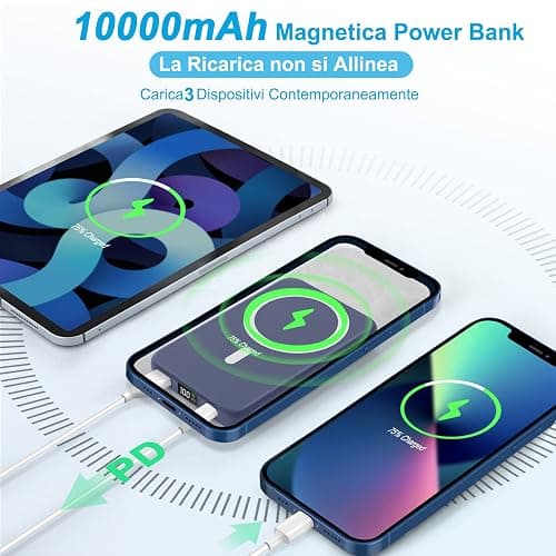 AOGUERBE Power Bank 10000mAh, Caricabatterie Portatile, Wireless Magnetico PowerBank PD 22.5 W Ricarica Rapida con Display LED USB-C Pacco Batteria Compatibile per iPhone 16/15/14/13/12 Serie thumbnail 6