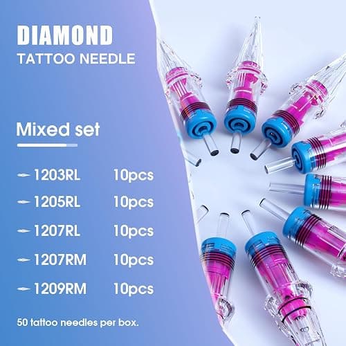 50Pcs Tattoo Cartridge Needles Assorted Mixed Size # 12 Round Liner -3RL 5RL 7RL 7RM 9RM Tattoo Needles Friendly for Tattoo Beginners thumbnail 2