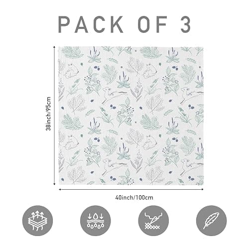 Muslin Swaddle Blankets for Newborn, 3 Pack Breathable Soft Receiving Blanket, Large 38 x 40 inches Swaddle Wrap Burping Clothes Diapers, Essentials Infant Shower Items, Toddler Gift (Fawn & Leaves) thumbnail 3