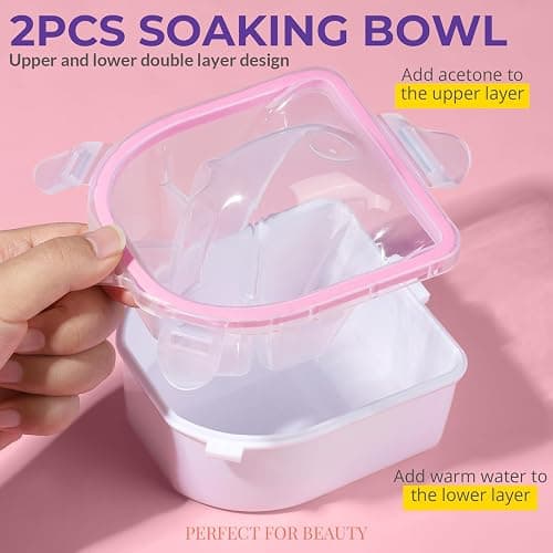 Teenitor 10Pcs Nail Soaking Bowl Kit 2 Soak Off Bowl Nail Soaking Bowl Acetone Proof Soak Off Gel Polish Remover Bowl, Manicure Bowl Cuticle Peeler Scraper Cuticle Oil Nail File and Buffer Nail Brush thumbnail 2