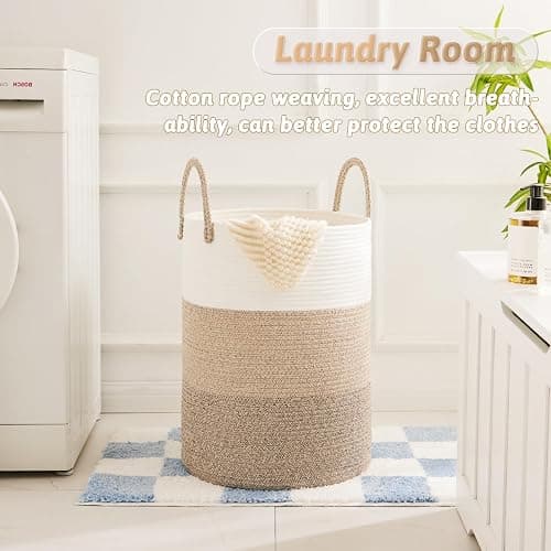 Artfeel Laundry Basket,Woven Cotton Rope Laundry Hamper,60L for Decorative Storage of Dirty Clothes,Toys and Blankets in Bathroom,Bedroom and Living Room thumbnail 2