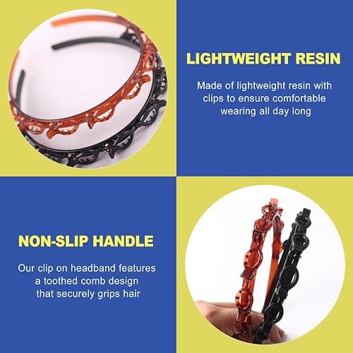 CepuXozi 2 Pack Headband with Clips for Women, Non-Slip Double Layer Braided Hair Band with Teeth, Styling Tool Accessories for Bangs and DIY Hairstyles, Black and Brown thumbnail 3
