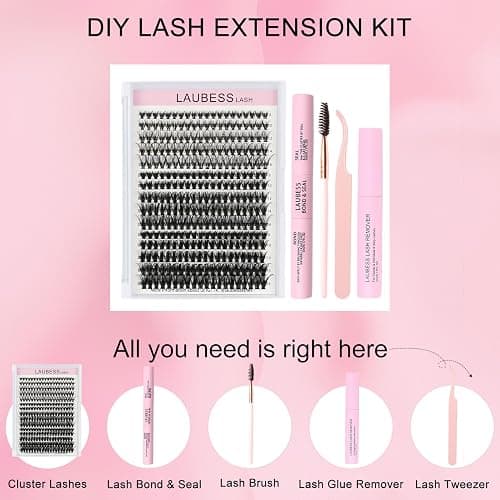 Lash Extension Kit 300 Pcs Lash Clusters Kit Lash Bond and Seal Waterproof DIY Lash Extension Kit Lash Remover Eyelash Brush Lash Tweezers Eyelash Extension Kit (Set 20D/40D/50D-0.07C-8-16Mix) thumbnail 6