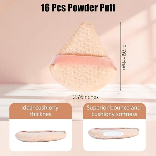 Oslynia 16 Pcs Triangle Powder Puff, Reusable & Washable Makeup Loose Setting Powder Puffs, Velvet Makeup Sponge Puffs for Contouring Corners, Face, Under Eyes(Black, White, Khaki, Powder) thumbnail 2
