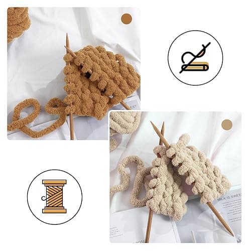 MABOZOO Assorted Chunky Yarn for Crocheting 8 Pack,Fluffy Jumbo Chenille Yarn,Soft Plush Yarn Bulky,Giant Thick Fuzzy Yarn for Hand or Arm Knitting,Khaki & Coffee(31.7 yds,8 oz Each Skein) thumbnail 4