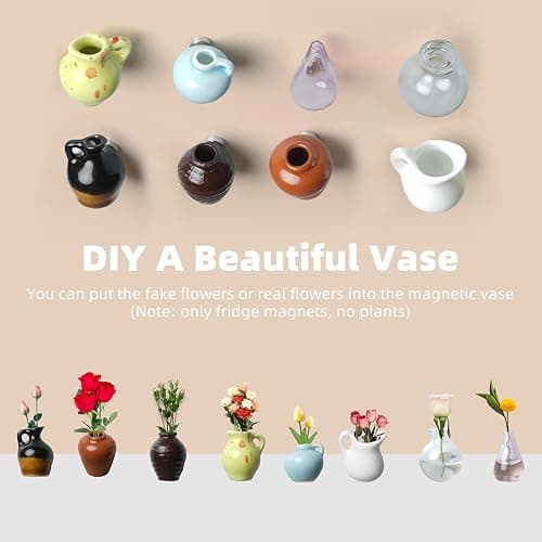 Cute Mini Ceramic Vase Magnets for Fridge, Funny Small Plant Magnets, Tiny 3D Plant Vase for Refrigerator Decoration Kitchen Locker Kitchen Office (8 Pack) thumbnail 4