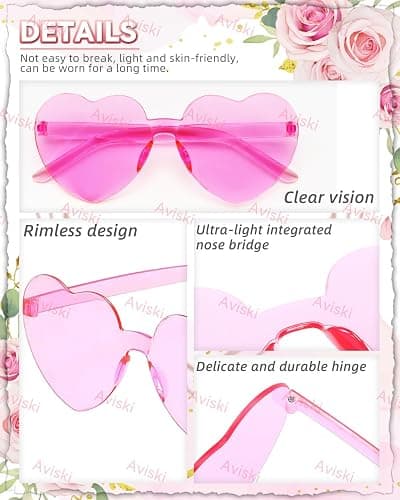 11 Pairs Hen Heart Shaped Glasses Rimless Frameless Sunglasses Transparent Tinted Eyewear, 1 Bride + 10 Team Bride Glasses Bachelorette/Wedding Party Bridal Shower Party Favours Photo Booth Props thumbnail 3