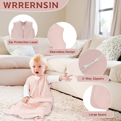 Wrrernsin Baby Sleep Sack 0-6 Months,100% Cotton TOG 0.5 Wearable Blanket for Newborn and Infant, 3 Pack 2-Way Zipper Lightweight Sleeping Bags for Toddler thumbnail 2