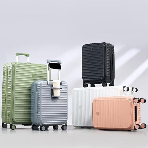 HanTrip 20 Inch Carry on Luggage 22x14x9 Airline Approved Hard Shell Suitcases with Wheels, Top Opening Expandable Carry on Luggage with Cup Holder Small Rolling Suitcase with Lock, Pink thumbnail 14