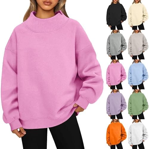 FULILYEO Women Mock Neck Sweatshirt Fleece Oversized Sweatshirt Fall Long Sleeve Crewneck Sweatshirts Casual Pullover Sweater - Image 1