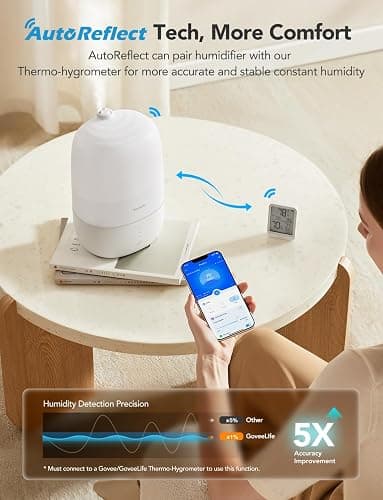 GoveeLife Smart 3L Humidifiers for Bedroom, Top Fill Cool Mist with Essential Oil Diffuser, Humidity Control, WiFi Air Humidifier with Night Light, 360° Nozzle, for Baby, Plants, Home, Work with Alexa | Essential Oil Diffuser, Humidity Control, WiFi Air Humidifier with 360° Nozzle, for Babies, Plants, Home, Works with Alexa thumbnail 5