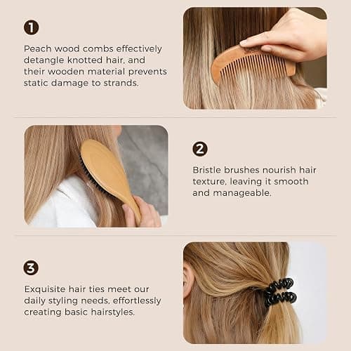 BLACK EGG Boar Bristle Hair Brush for Women Men Kid, Soft Natural Bristles Brush for Thin and Fine Hair, Restore Shine and Texture, Set includes Bamboo comb and 3 hair ties, Excellent Gift Idea thumbnail 6