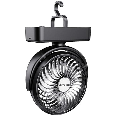Portable Camping Fan with LED Lantern- 40H Work Time Rechargeable Battery Operated Fan with Hanging Hook for Tent Car RV Hurricane Emergency Outages Survival Kit - Image 1