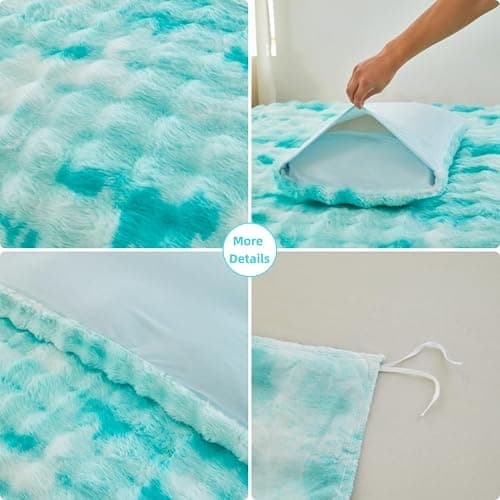 SUCSES Fluffy Comforter Cover Set Queen Size 3 Pieces Tie Dye Faux Fur Duvet Cover Set Warm Soft Luxury Velvet Girls Bedding Sets for Boys Room Decor(Tie Dye Aqua, Queen) thumbnail 6