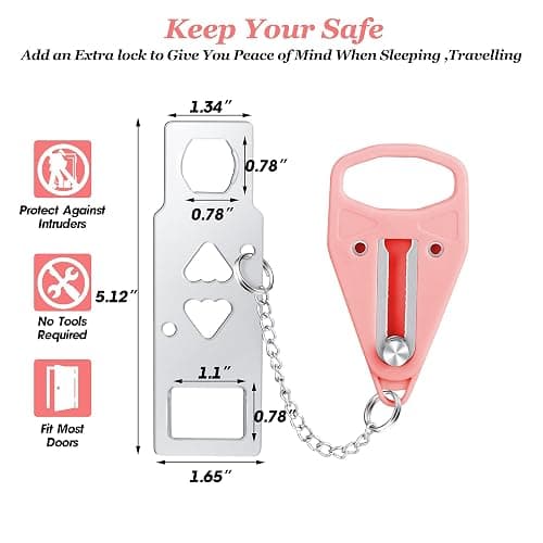 AceMining Portable Door Lock Home Security Door Locker Travel Lockdown Locks for Additional Safety and Privacy Perfect for Traveling Hotel Home Apartment College-Pink(1 Pack) thumbnail 2