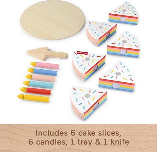 Fisher-Price Wood Pretend Play Toy Cake Set, 14-Piece Wooden Food Decorating & Serving Play for Preschool Kids Ages 3+ Years thumbnail 8