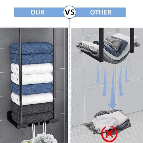 Towel Racks for Bathroom, No Drilling Towel Holder Towel Rack, Towel Storage Wall Mounted, Adjustable Towel Rack Bathroom Storage, Bathroom Towel Shelf for Rolled or Folded Towels, Black thumbnail 4