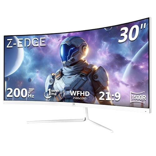 Z-Edge 30 Inch Ultrawide Curved Gaming Monitor 200Hz 2560x1080 21:9 White | 1ms MPRT 1500R Curved Screen VA Panel, 300cd/m² Brightness, FreeSync, Crosshair, DisplayPort (200Hz), HDMI (165Hz), PIP & PBP - Image 1