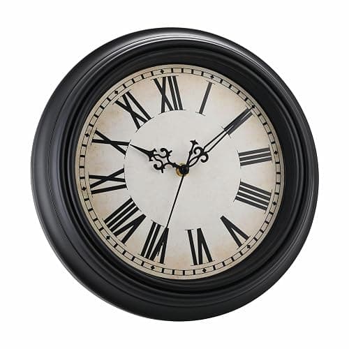 Plumeet Extra Large Retro Wall Clock, 16'' Non Ticking Classic Silent Vintage Wall Clocks Decorative Kitchen Living Room Bedroom, Roman Numerals, Battery Operated, Black thumbnail 6