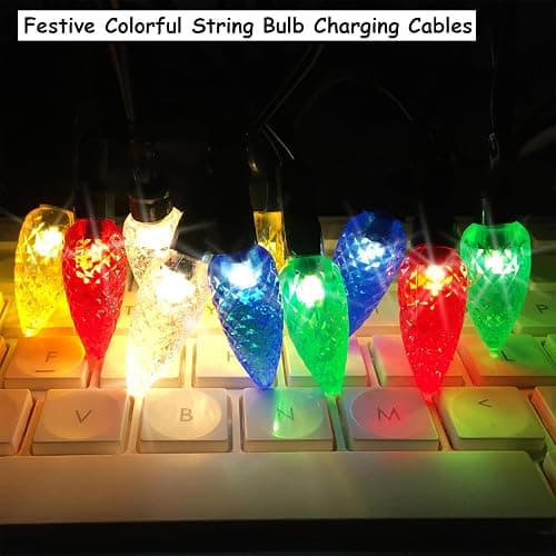 Christmas Light Phone Charging Cable Charger Cord USB-A to Light-ning 55"/10 LED Festive Bulb Cables Compatible with iPhone 5/6/7/8/13/14 Plus Pro X XR XS Max thumbnail 6