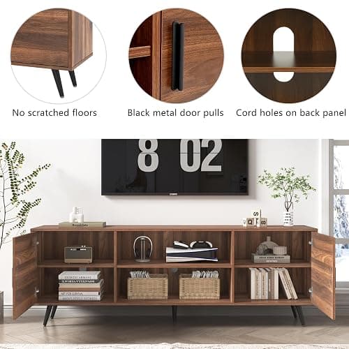 AUXSOUL 70 Inch Mid Century Modern TV Stand for 75 Inch TV, Wood TV Stand with Storage, Entertainment Center for Living Room Bedroom, TV Media Console, Walnut thumbnail 4