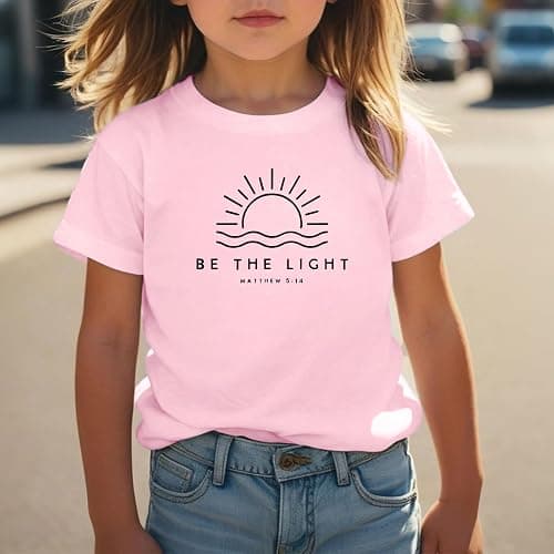 Hiehiety Girls Cute Christian Shirts Be The Light Bible Verse Jesus God Religious Faith T Shirts for Kids Graphic Tees Tops thumbnail 2