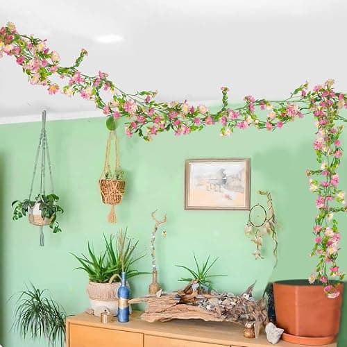 CISDUEO Artificial Daisy Flowers Vine Silk Wildflower Garland Spring Fake Flower Vine Hanging Ivy Pink Daisy Flowers Plastic Green Leaves for Mantle Wall Party Wedding Arch Floral Decor Indoor Outdoor thumbnail 2