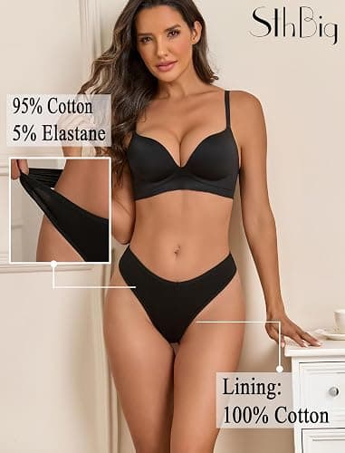 Sth Big Cotton Underwear for Women Breathable Sexy V-waisted Thongs Soft Stretchy Ladies Panties 9 Pack thumbnail 3