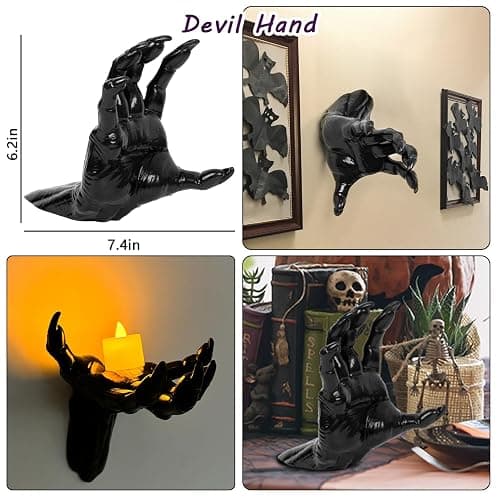DAZONGE Halloween Decorations, Pack of 3 Wall Mounted Creepy Reaching Hands with Lighted Candles, Life-Sized Horror Hands for Gothic Wall Decorations, Scary Halloween Decorations Indoor - Style 2 thumbnail 4