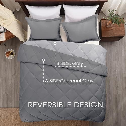 Beyond Queen Comforter Set - Grey/Charcoal Reversible Queen Set for All Seasons - 1 Comforter & 2 Pillow Shams thumbnail 3