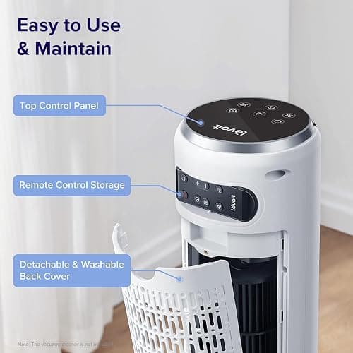 LEVOIT Tower Fan for Bedroom, 90° Oscillating Standing Fan with 28dB Quiet for Sleep, 25ft/s Velocity, 12H Timer, 5 Speeds 4 Modes, Remoter, Bladeless Room Fan for Home, Office, Indoor, 36 inch, White thumbnail 7