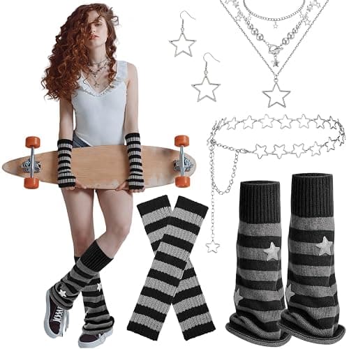 scenicamp Y2K Leg Warmers Emo Accessories Star Arm Warmer Necklace Belt | len()） Star Arm Warmers, Layered Necklaces, Chain Belt, for Rave Outfits, Carnival Cosplay, and Daily Wear - Image 1