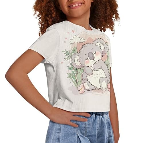Watdotory Girls Crop Tops Cute Short Sleeve Shirts Fashion Tees for Kids Casual Crewneck Blouses Size 8-16 Years thumbnail 4