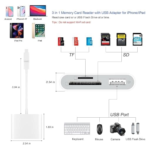 SZHAIYIJIN SD Card Reader for iPhone, Memory Card Reader with USB Camera Adapter Plug and Play Trail Game Camera Viewer Supports SD and TF Card MicroSD Card Adapter for iPad No App Required thumbnail 2