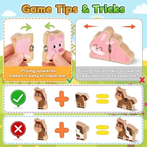 Kimzom Toys for 1 2 3 Year old Boys Girls, Montessori Matching Puzzles Games Wooden Farm Animal Toys for Toddlers, Birthday Gift Presents for 18 Months Plus Baby Puzzles with Snap Fasteners thumbnail 7