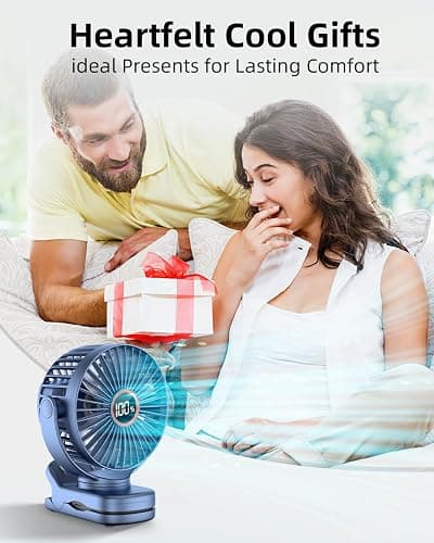 buywoo Portable Mini Personal Fan, Small Rechargeable Battery Powered Stroller Fan for Desk, Strong Clamp Grip, 360° Rotation, 3-Speed, LED Display, Clip On Cooler for Bed, Golf Cart, Office, Blue thumbnail 7