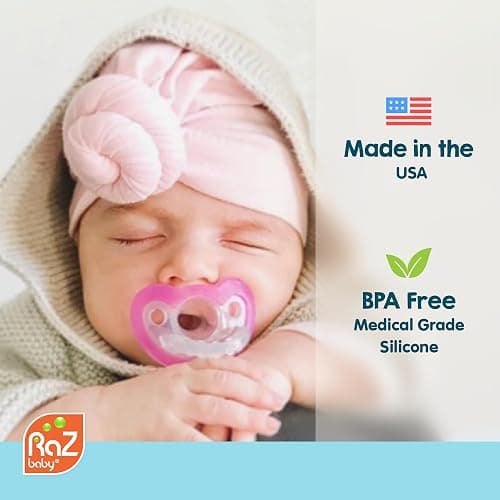 RaZbaby Jollypop Pacifier for Newborns & Up, USA Made, Natural Shaped Orthodontic Binky, Lovingly Shared in NICUs & Hospitals Worldwide, Medical-Grade 100% BPA-Free - 0-3 Months, 2 Pack - Lavender thumbnail 4