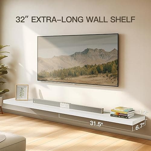 AMADA HOMEFURNISHING Floating Shelves Wall Mounted, 32 x 7 Inch Wall Shelves for Bathroom, Bedroom, Living Room, White Shelves Set of 2 | Wall Shelves with Hidden Bracket, Solid MDF Wood, 22 lbs Max Load per Shelf, Easy to Assemble, Multi-Wall Compatible thumbnail 4
