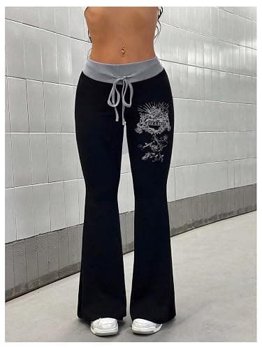 SOLY HUX Women's Goth Flare Pants Grunge Pants Flare Leggings Bootcut Bell Bottoms Emo Scene Y2k Clothes thumbnail 4