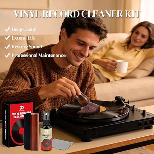 Vinyl Record Cleaner Kit - Complete 5-in-1 Vinyl Records Cleaning Kit Includes Soft Velvet Record Brush, Cleaning Liquid, Anti-Static Nano Fiber Record Cleaning Brush, Cleaning Cloth and Storage Bag thumbnail 4