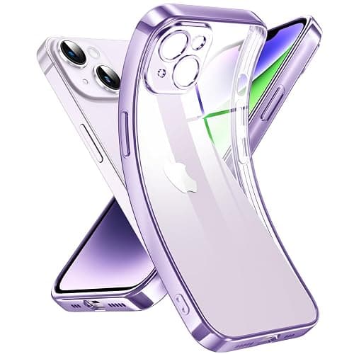 Supdeal Crystal Clear Case for iPhone 14, [Not Yellowing] [Camera Protection] [Military Grade Drop Tested] Transparent Shockproof Protective Phone Case Soft Silicone Slim Cover, 6.1 inch, Purple - Image 1
