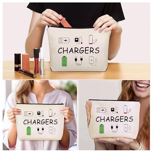 Girlly Charger Makeup Bag: Charging Cord Electronics Accessories Themed Cosmetic & Toiletry Organizer Pouch For Teen Girls & Women.Ideal Gift For Travel, Birthdays, & Christmas. thumbnail 3