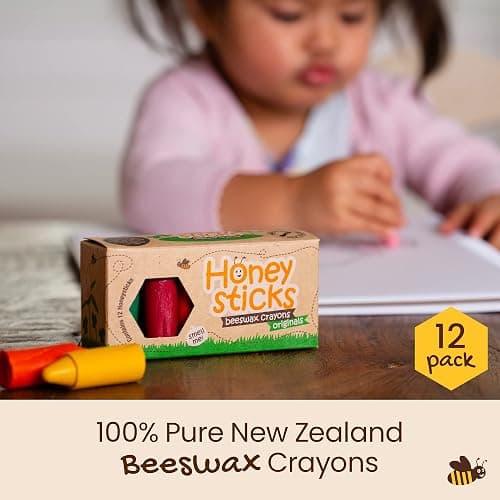 Honeysticks 100% Pure Beeswax Crayons (12 Pack) - Non Toxic Crayons for Toddlers 1-3, Safe for Baby from 1 Year Old Plus, Handmade with Natural Beeswax and Food-Grade Colors, Eco Friendly thumbnail 2