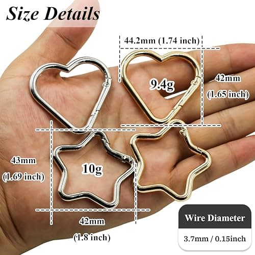 Keychain Rings Heart Star Carabiner - 4pcs Gold & Silver Keyrings Clips Bulk for Crafts Bag Charms thumbnail 3