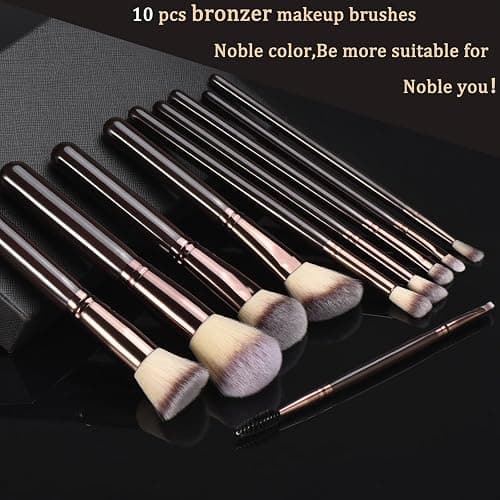 YJ-Anyue 10-Piece Brown Wooden Makeup Brushes Set, Professional Foundation Concealer Contour Eyeshadow Kabuki Brushes, Premium Synthetic Bristles for Liquid Powder Cream thumbnail 3