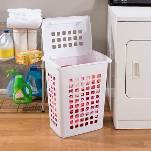 Sterilite 4-Pack LiftTop, Laundry Hamper for Clothes, Tall and Rectangular Plastic Basket with Lid, White - Large and Portable Storage Bin for Clothing and Towels - Ideal for Bathroom and Bedroom thumbnail 6